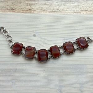 .95 Peruvian silver bracelet with orange gemstones. Made in Peru  19 inches